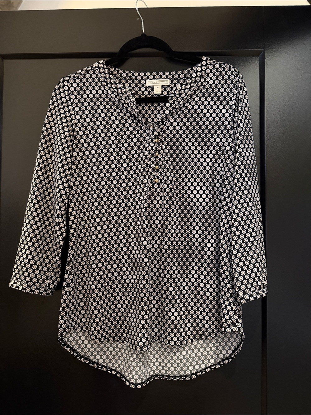 Chico's Black & White Printed Henley Blouse